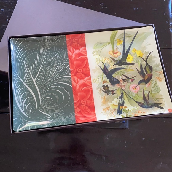 Gorgeous glass tray with hummingbird motif NEW